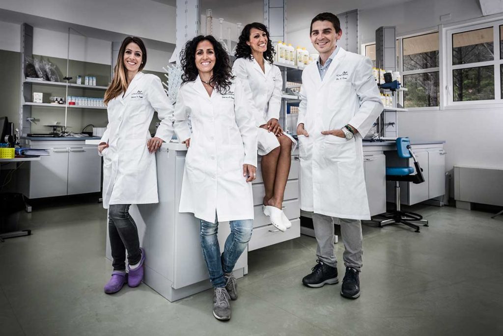Da sinistra: Nadia Cappai, Alba Cabras, Aicha Ouhtit e Marco Zaru, il team Icnoderm