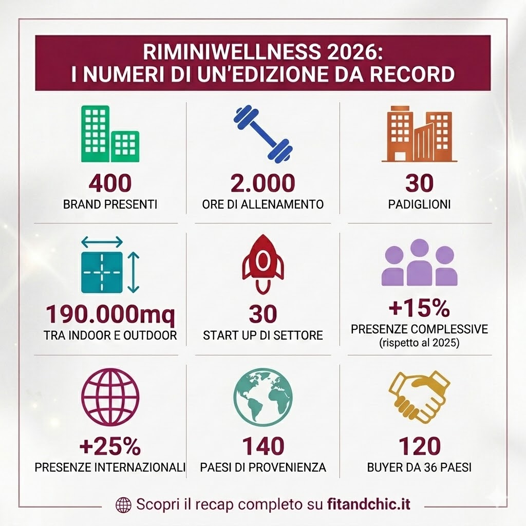 l'immagine rappresenta un'infografica riassuntiva dell'ultima edizione di Rimini Wellness 2026